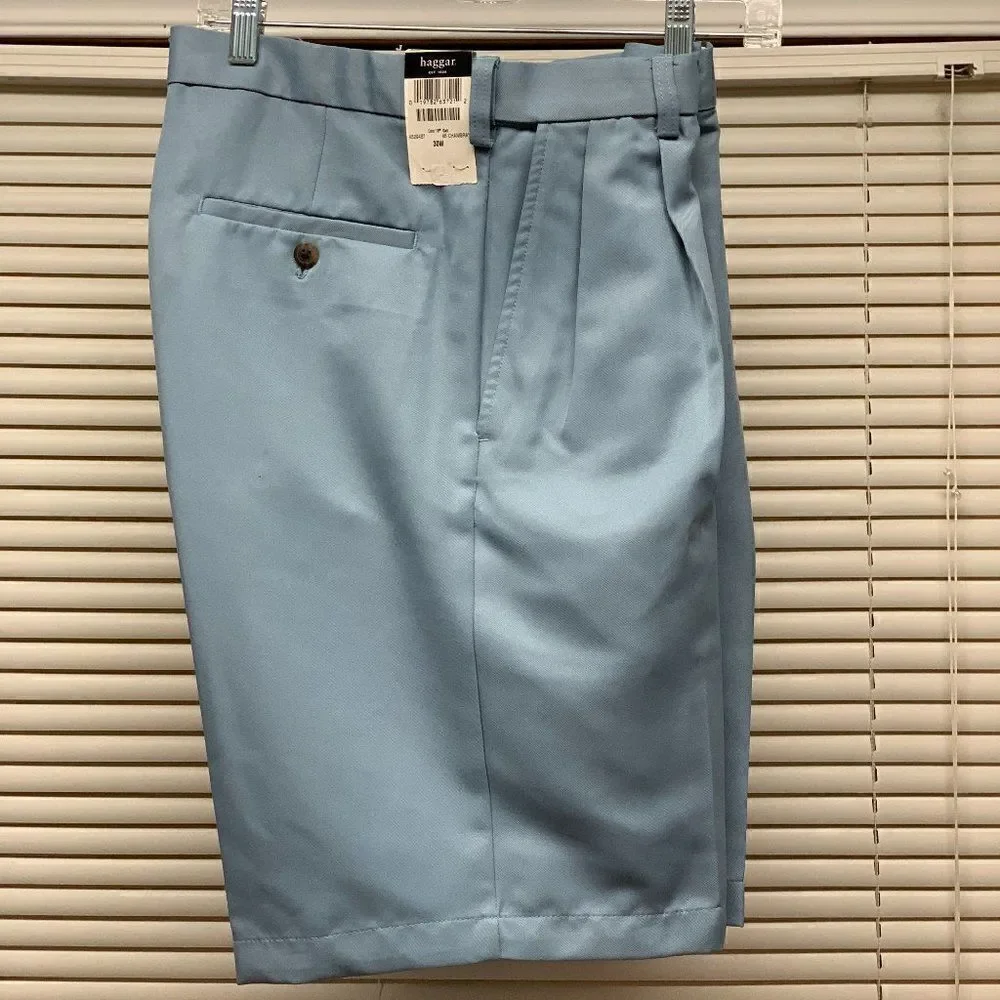 NWT Haggar Blue Shorts Expand Waist Pleated